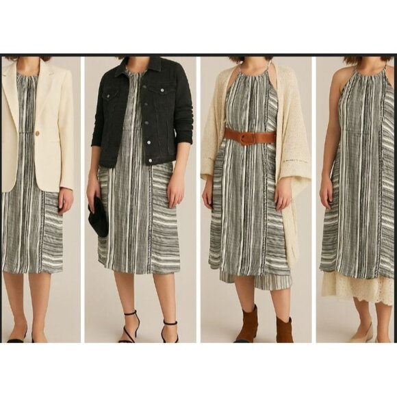 Vince Camuto Black & White Striped Sleeveless Halter Dress M Date Night Boho - Picture 2 of 8